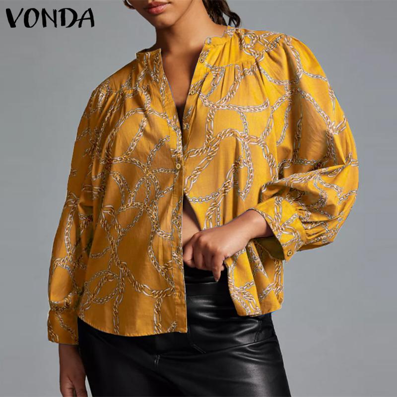 

VONDA Плюс Размер Осенняя женская блузка с длинным рукавом с цветочным принтом XL жёлтый