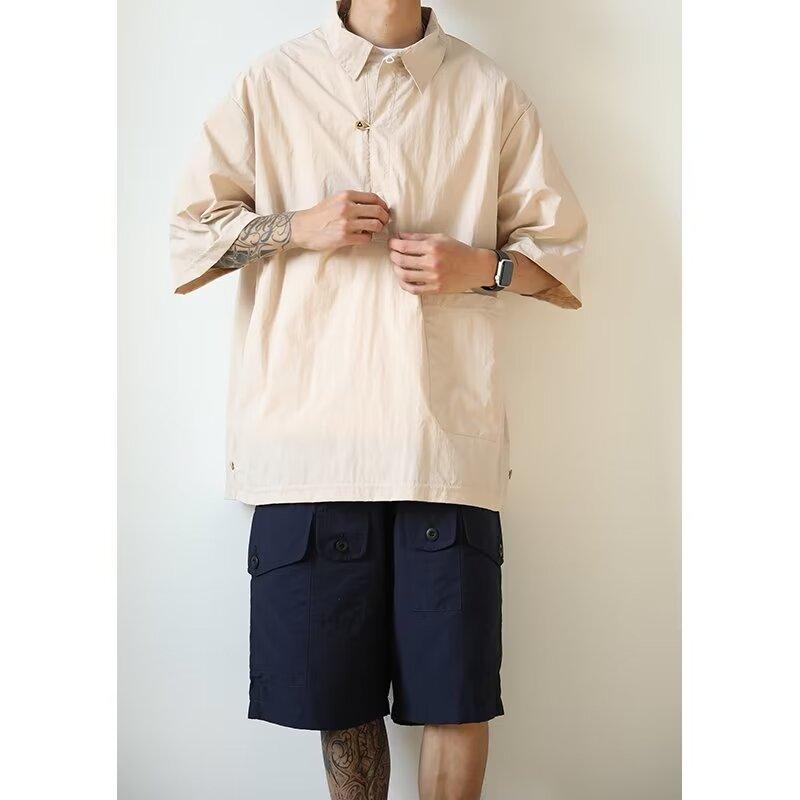 

Рубашка поло с коротким рукавом и воротником, мужская рубашка с коротким рукавом, нишевый дизайн, минималистская рубашка, парный топ для колледжа 2XL абрикосовый