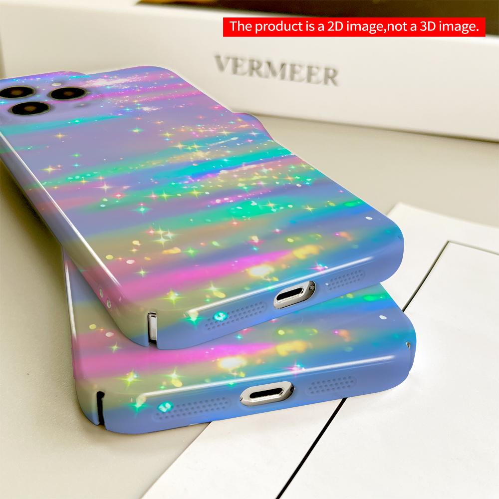 2DFlat Pastel Rainbow Stars Glitter Phone Case All inclusive film hard phone case, compatible with iPhone 18 Pro Max 17 16 15 14 13 12 11