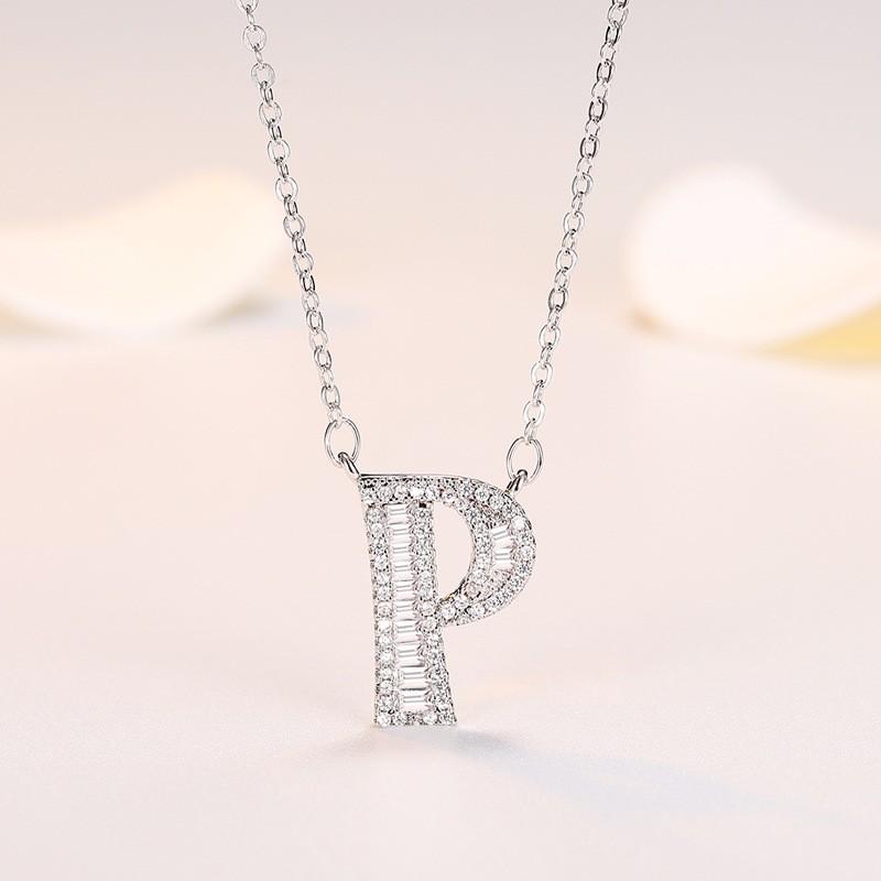 Personalized Initial Pendant Necklace Copper Plated White Gold Letter Charm Women Fashion OL Style