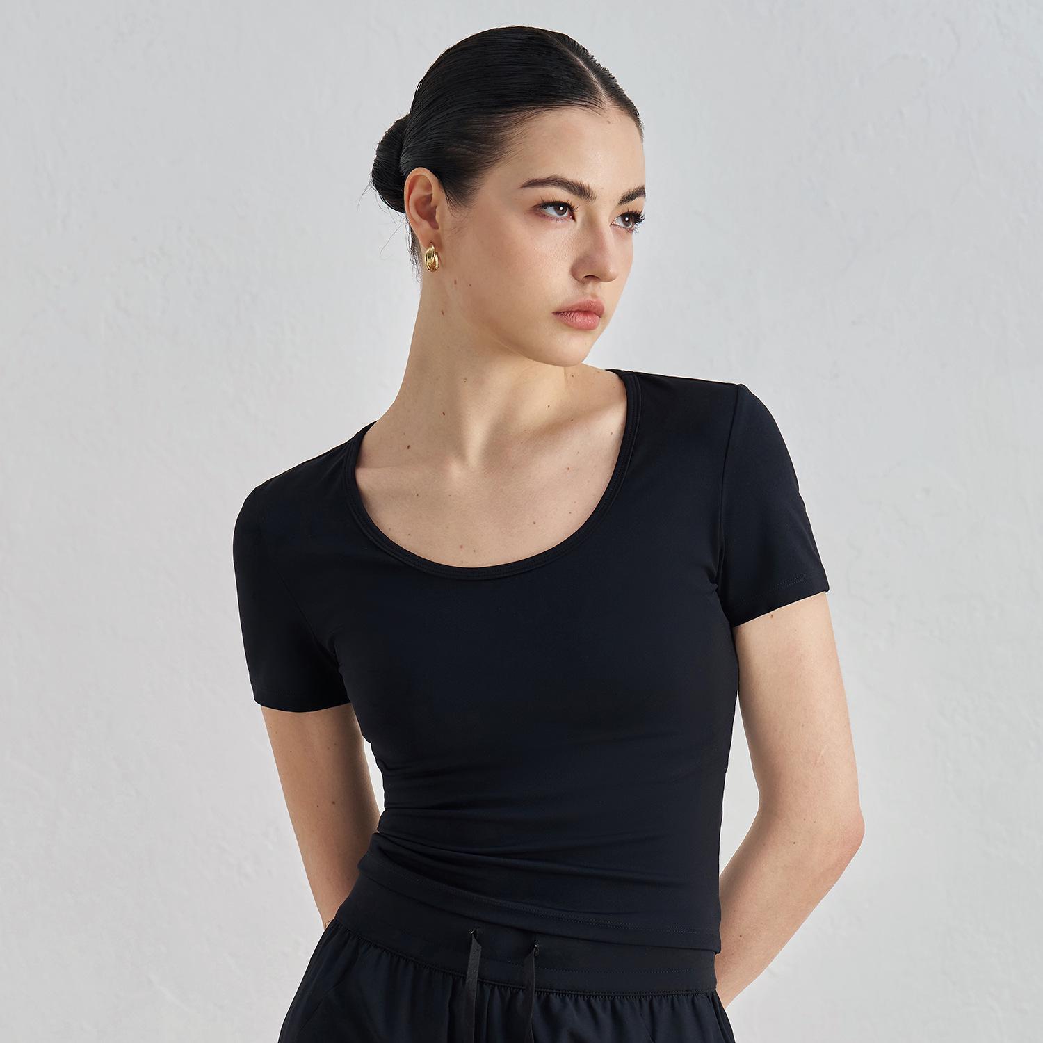 

Летняя женская футболка для йоги с коротким рукавом и открытой спиной, 2025: Высокоэластичная, приятная к коже одежда для фитнеса L