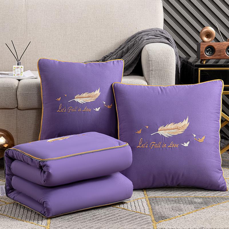 Dual-Use Embroidered Pillow Blanket: Office Nap & Car Cushion Combo