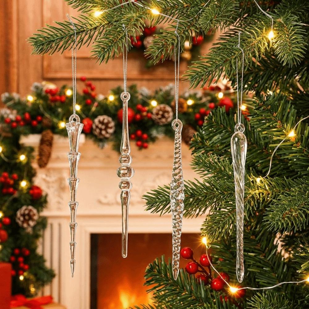 12pcs Transparent Christmas Icicle Pendants Acrylic Christmas Tree Ornaments for Xmas Tree
