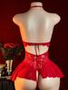 Red Transparent Sex Lingerie Women Super  Erotic Underwear Crotchless Deep V-neck Lace Teddies Bodysuit Sexy Outfits For Xx18