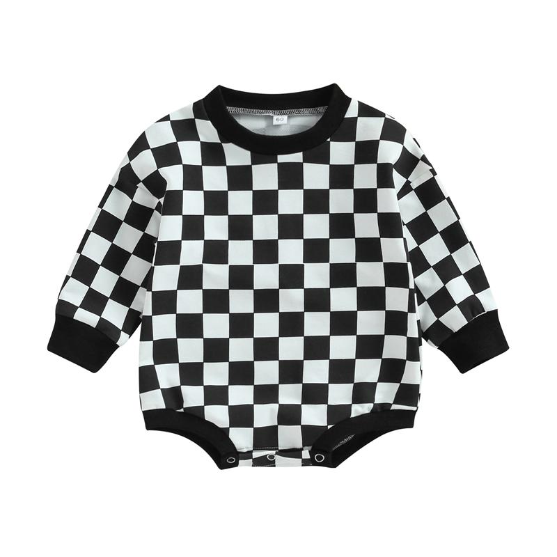 

Newborn Baby Girl Boy Sweatshirt Rompers Checkerboard Print Toddler Long Sleeve Jumpsuit Autumn Cute Clothes 60