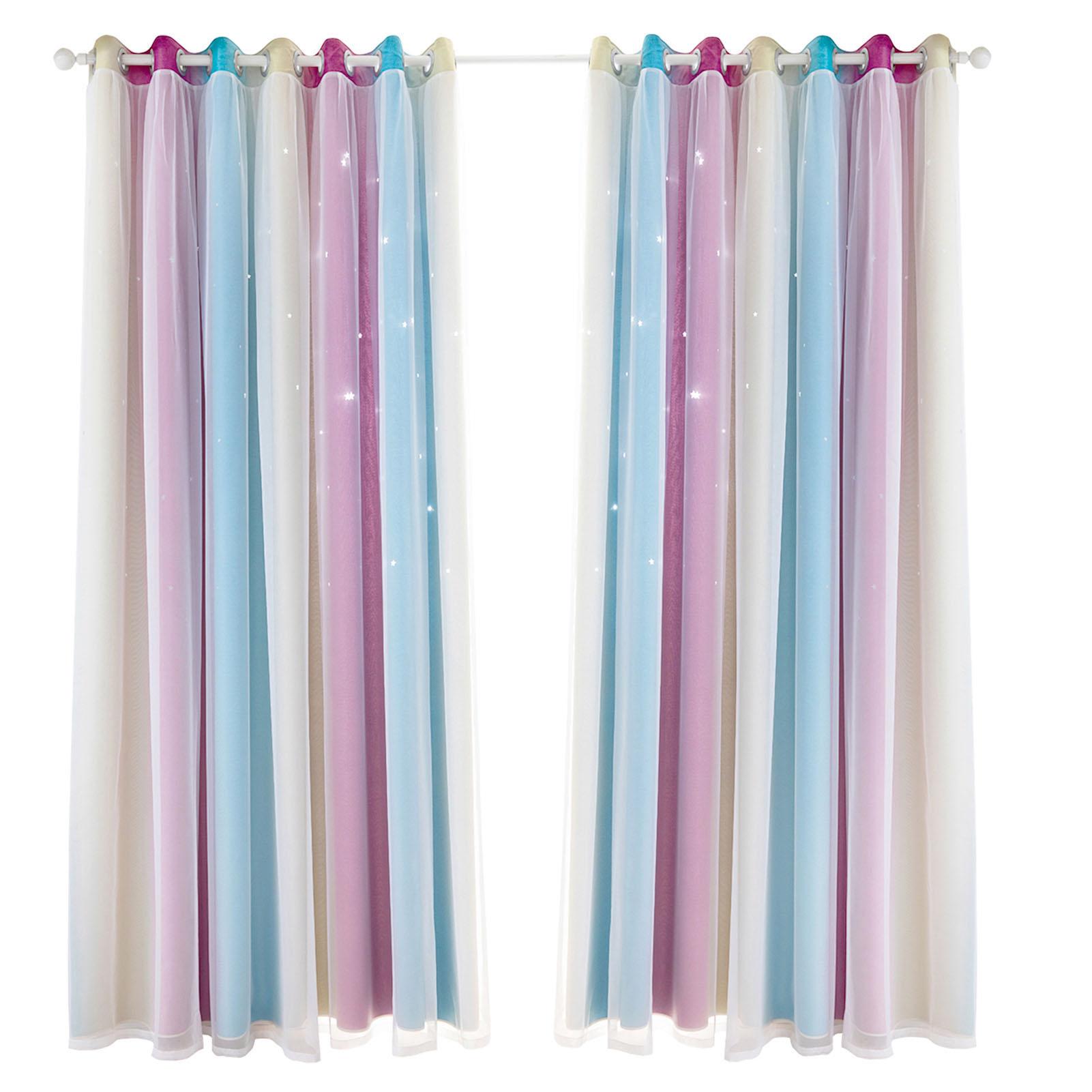 

2pc Curtain Simple Gradient Hollow out Star Pattern Double Layer Blackout Bedroom Living Room Insulation Curtain 100cm * 130cm фиолетовый