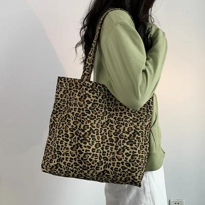 Large Women's Shopping Bag Summer Ladies Canvas Shoulder Tote Bags Aesthetic Green Leopard Fashion Ecobag Cloth Handbags