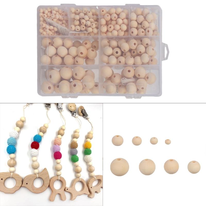 485pcs DIY Crafting Bead Assortment Bulk Wood Jewellery Beads Wooden Round Beads for Handmade Gifts and DIY Projects