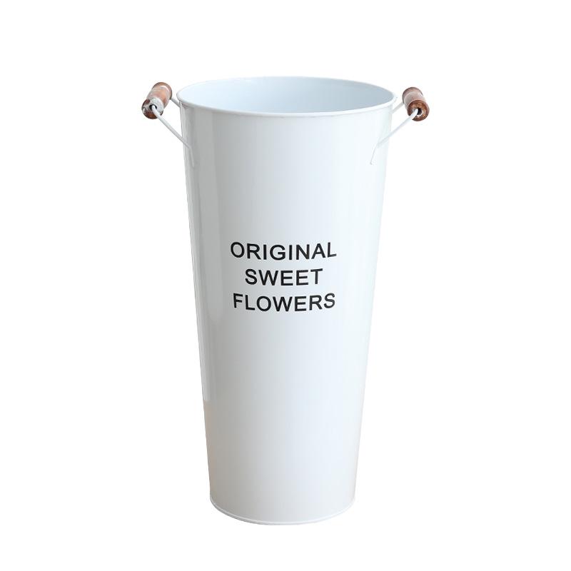 White Tin Flower Bucket for Fresh Blooms - Large Iron Vase for Flower Arranging & Deep Water Care