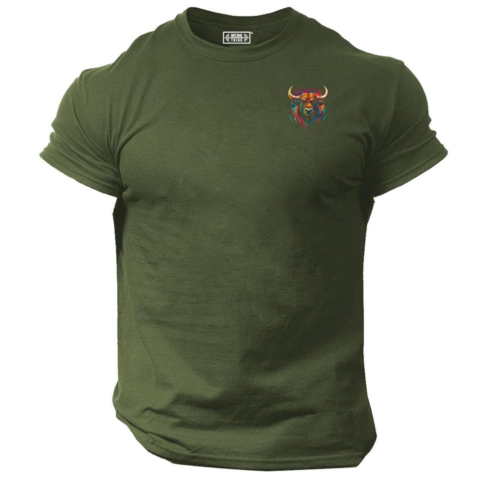 Bull T Shirt Pocket Gym Clothing Bodybuilding Training Workout Exercise Mma Top S