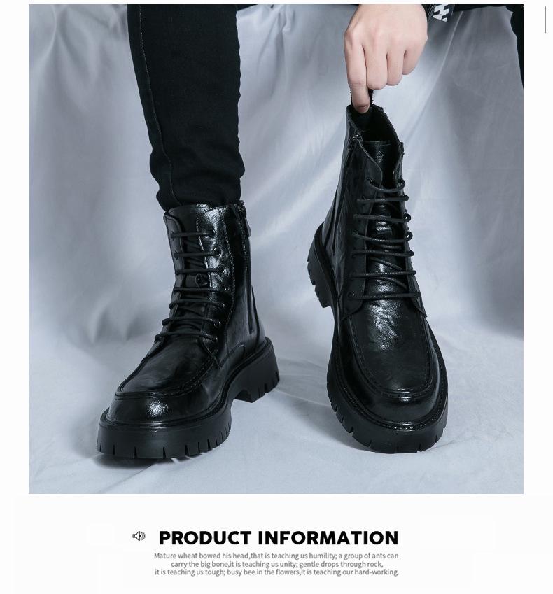 New Men's High-Top Leather Martin Boots - Autumn/Winter European & American Fashion, Lace-Up Motorcycle Ankle Boots.