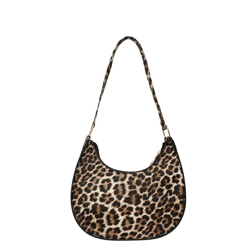 

Трендовая сумка-кроссбоди в форме полумесяца с леопардовым принтом - Модная женская сумка через плечо кофейный