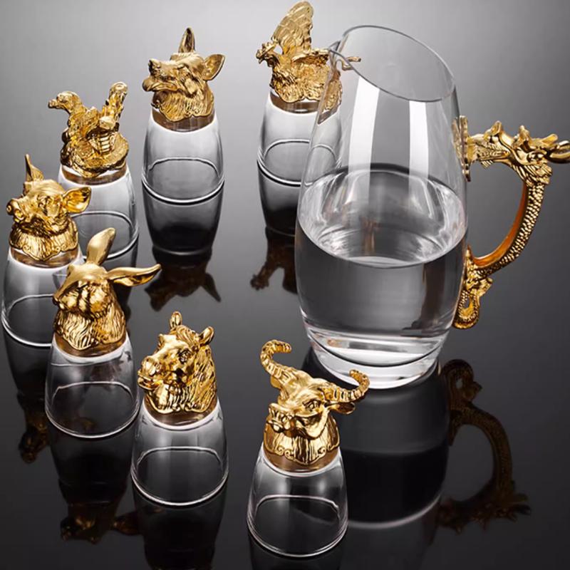 Segni Zodiacali Cinesi Set di Calici da Vino Dispenser da Vino in Ceramica Bicchiere da Shot Bicchiere per Liquori da Casa Articoli da Bar Scatola Regalo Casa e Giardino