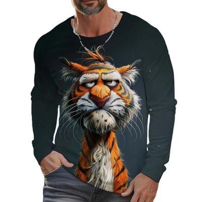 Herren T-Shirt Mode Tier Tiger Wolf Muster 3D Gedruckt Herbst Herren Langarm T-Shirt Lässig Übergroßes Pullover T-Shirt