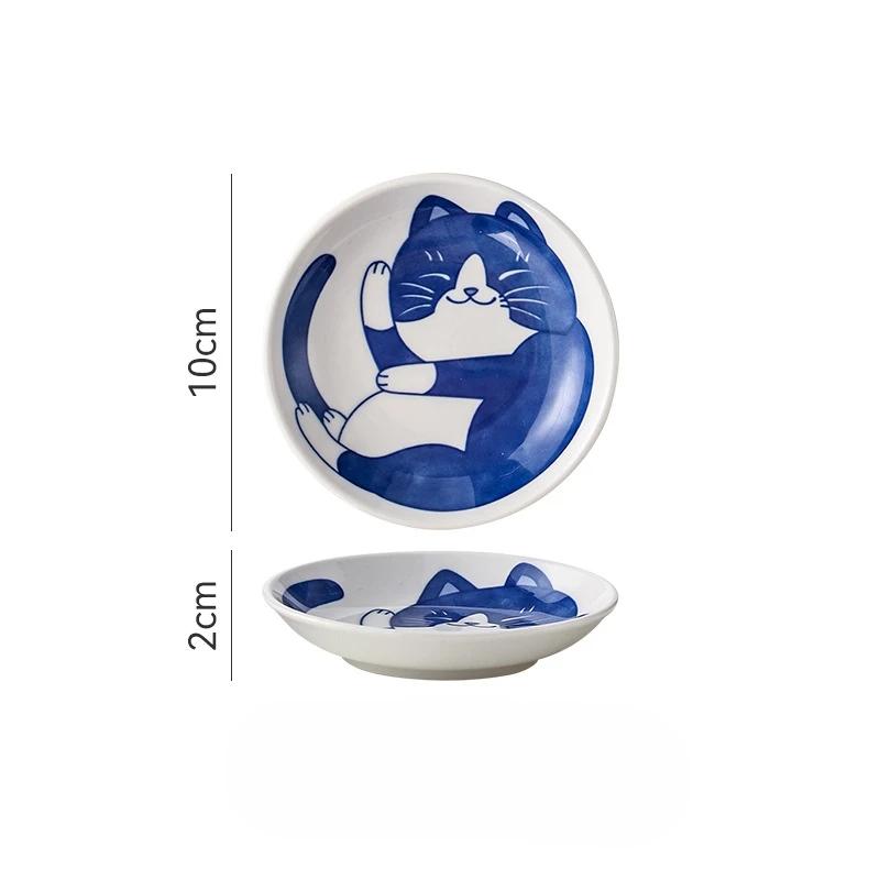 Japanese Style Ceramic Dessert Sauce Dish Tableware Creative Cute Cartoon Lucky Cat Pattern Water Drop Shape Fruit Sushi Plates