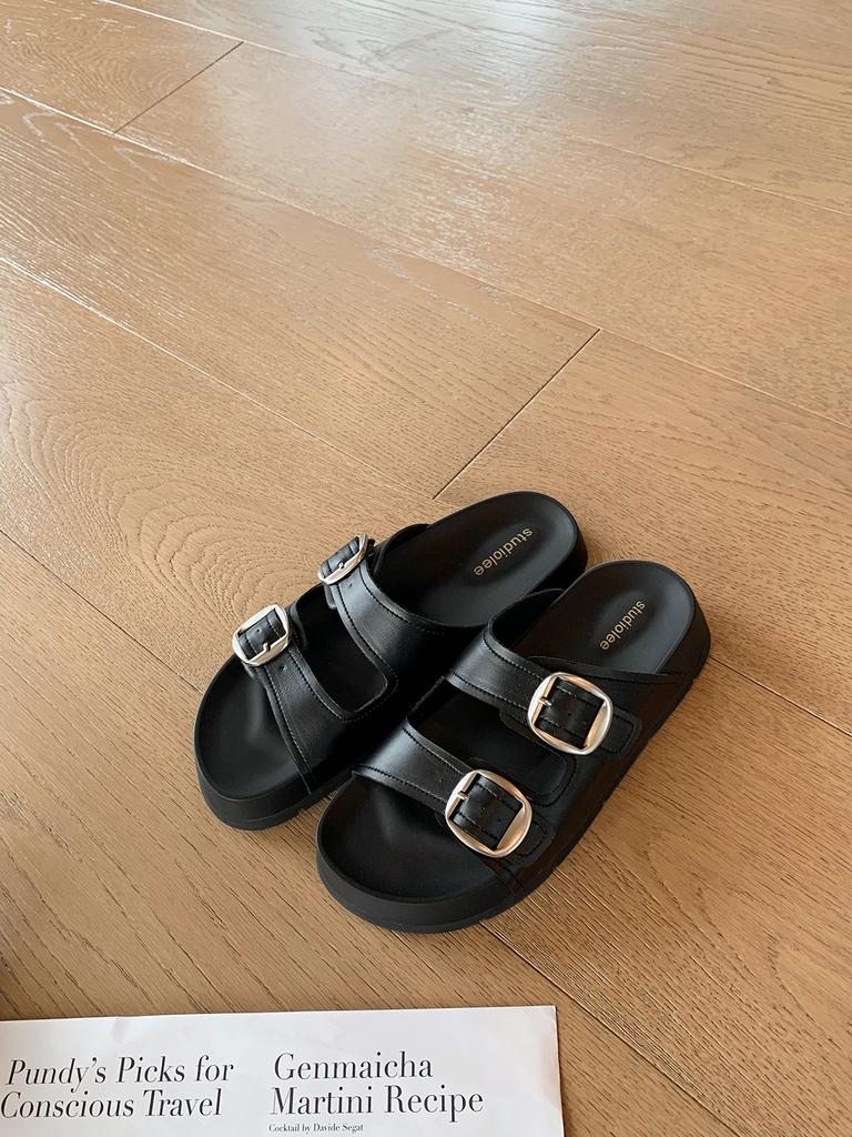 Sheepskin Version~ Grape Mother Has the Same Height Increased by 3.5cm~ Lazy Round Head Double Buckle with Beach Wear Birkencool Slippers