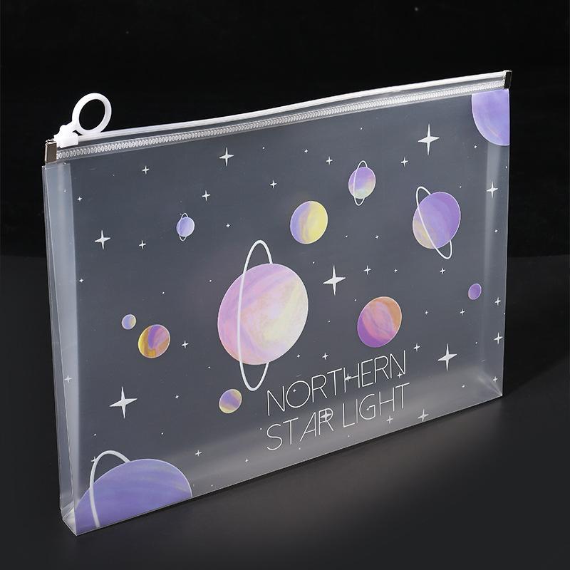 4/12pcs A4 Space Zipper Folder File Bag Pouch Sakura Stationery Storage Bag for School Office Supplies Cartoon Storage Organizer