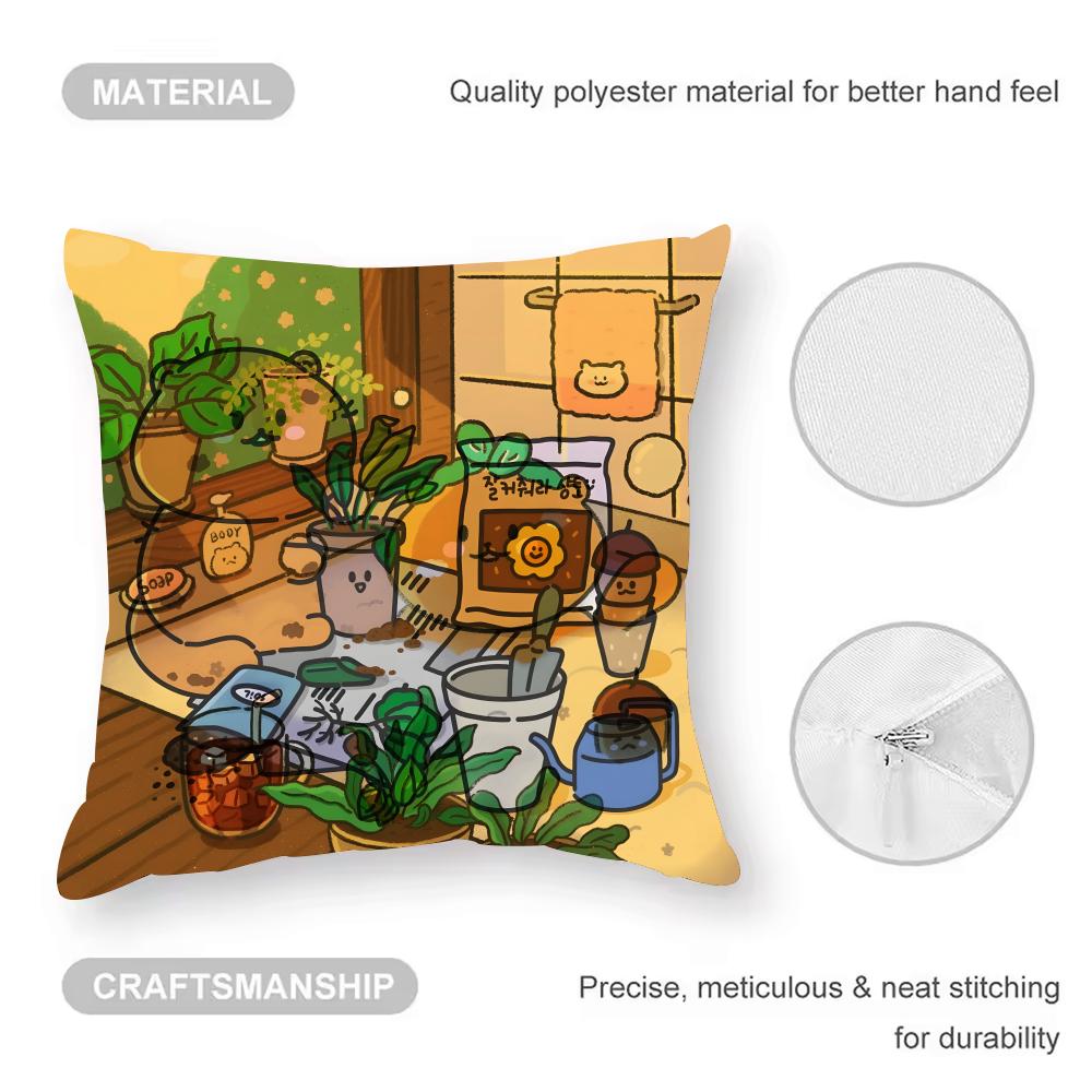 Cushion Cover Anti-dustmite Pillowcase Invisible Zipper Silky Short Plush Sofa Cushion Cover Cute Bear