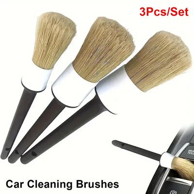 3Pcs/Set Plastic Handle Car Wash Brush Boar Hair Bristle Brushes  Auto Detail Tools