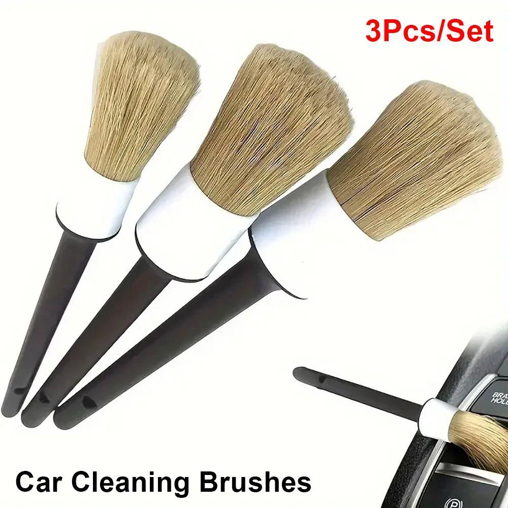 3Pcs/Set Plastic Handle Car Cleaning Brush Boar Hair Bristle Brushes  Auto Detail Tools