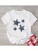 Damen Casual T-Shirt mit Sternenprint Passform Kurze Ärmel Weiß mit Blauem Stern Geometrisches Design Sommer Ärmel Harajuku Streetwear Oberteile
