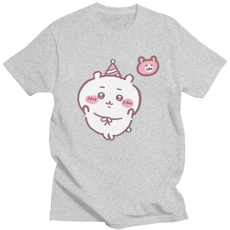Custom Chiikawa T Shirt Men Pure Cotton Tshirt Casual Tees Short Sleeves Cute Cartoon T-shirts Slim Fit