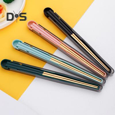 1 Set Compact Food Chopsticks Rust-proof Practical Chopsticks Tableware with Folding Storage Box