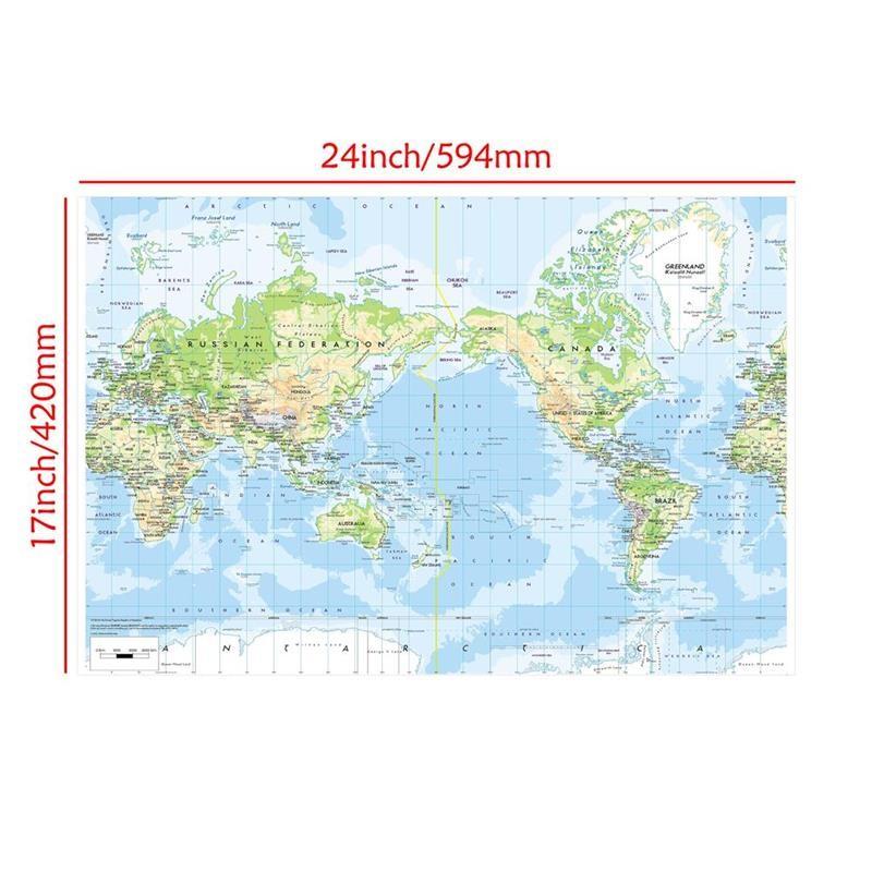 World Map-Geographical Map with Cities,Indoor/Outdoor,Backdrop,Wall Art Poster ,Learning Teaching Supplies,Travel Supplies