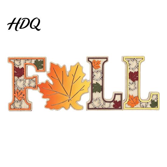 Wooden Fall Signs for Home 4Pcs/Set Tabletop Signs Autumn Maple Leaf Letter Decorations Thanksgiving Gifts