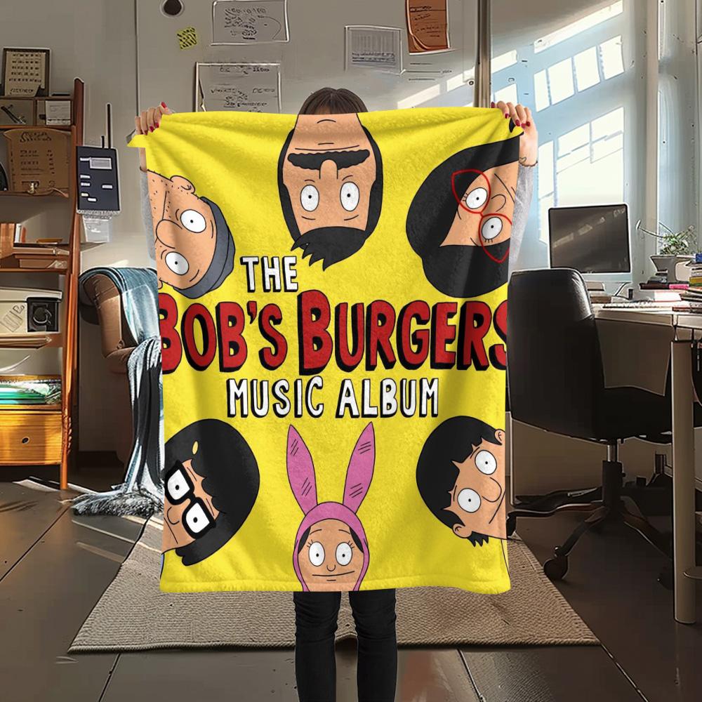 1PC Happy Burger Shop Print FlAannel Blanket, High quality Comfortable for All Seasons, Home Decor, Warmth and Comfort