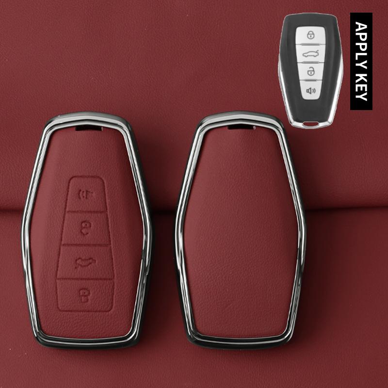 Metal Leather Car Key Case Cover For Geely Key Fob Cover Multicolor for Geely Coolray 2024 X6 Emgrand Global Hawk GX7 Keychain