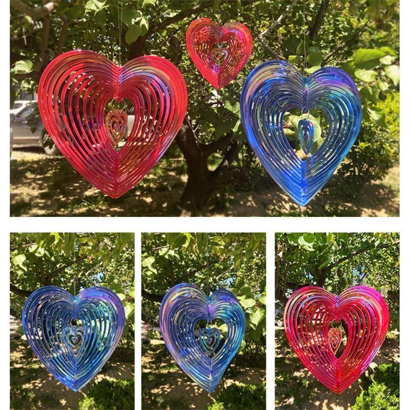 Geometric Art Heart Wind Spinner Yard Art Beating Heart Wind Spinner Balcony Outdoor Garden Decoration Ornament Dream Catcher