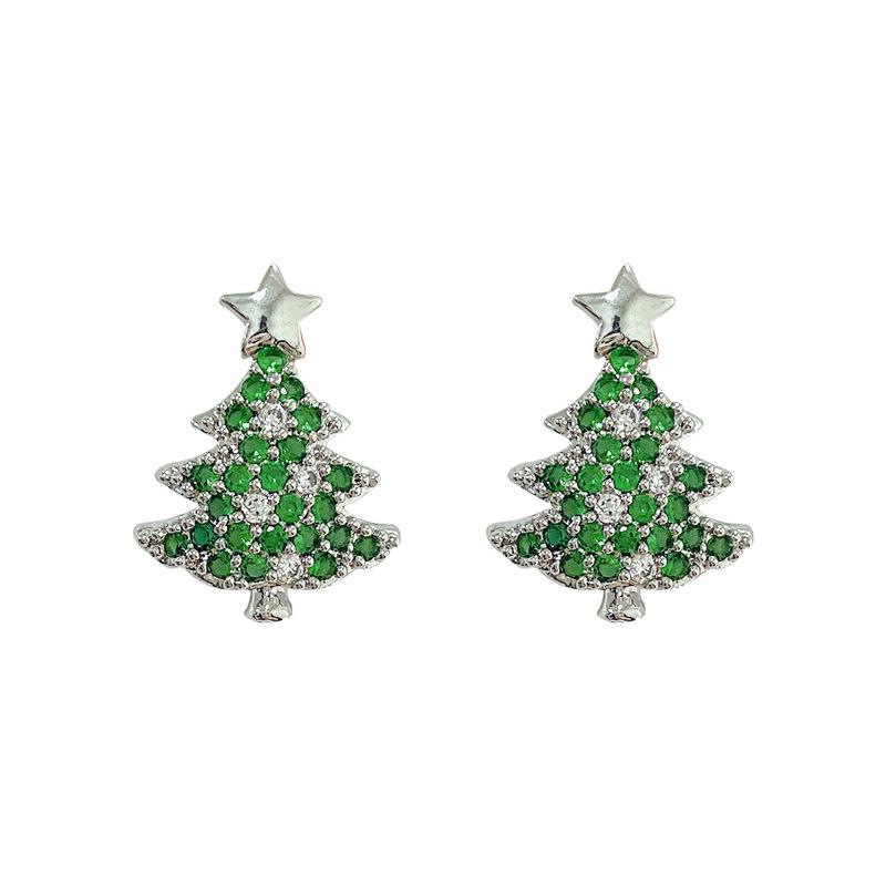 Korean Style Christmas Tree Earrings for Women - New Year Theme, High-End Niche Silver Studs