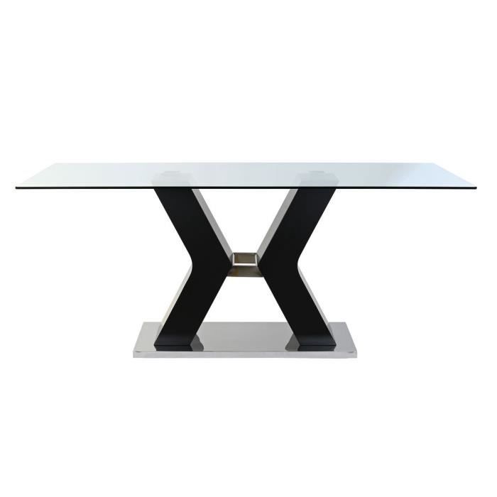 Table de salle à manger - Noir - Verre trempé - MDF - 180x90x76 cm - Contemporain