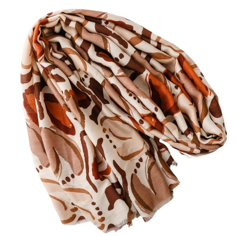Fashionable and Simple Commuting Style Cotton and Linen Hand Scarf Plant Floral Breasted Scarf Thick Shawl