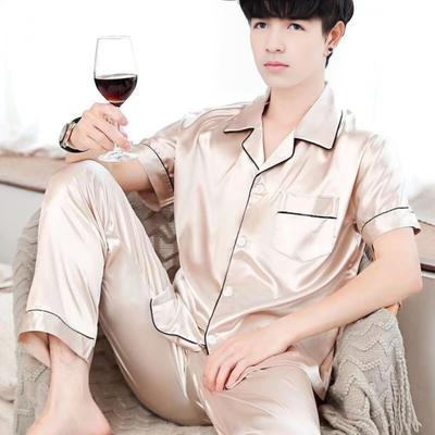 2Pcs/Set Men Pajamas Set Lapel Short Sleeve Buttons Placket Shirt Elastic Waist Wide Leg Long Pants Set Loose Fit Sleepwear