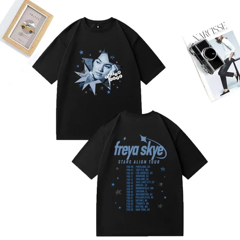 

Freya Skye Stars Align World Tour Double Sided Oversized T-Shirt Pop Singer Casual Gray Unisex T-shirts 4XL