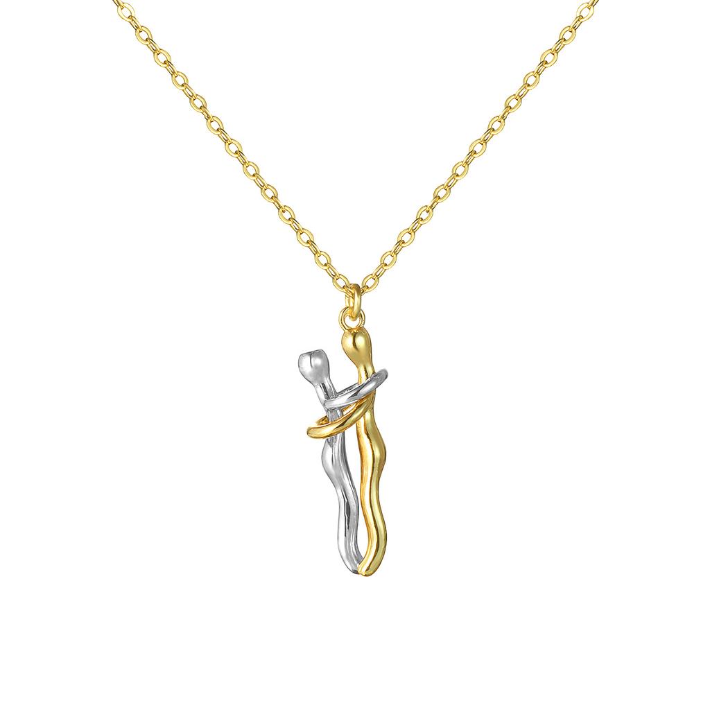 1Piece Hip Hop Valentine's Day Pendant Necklace 3D Brass Hug Dancing Separable Charm Couples Lover Unisex For Party Jewelry Gift
