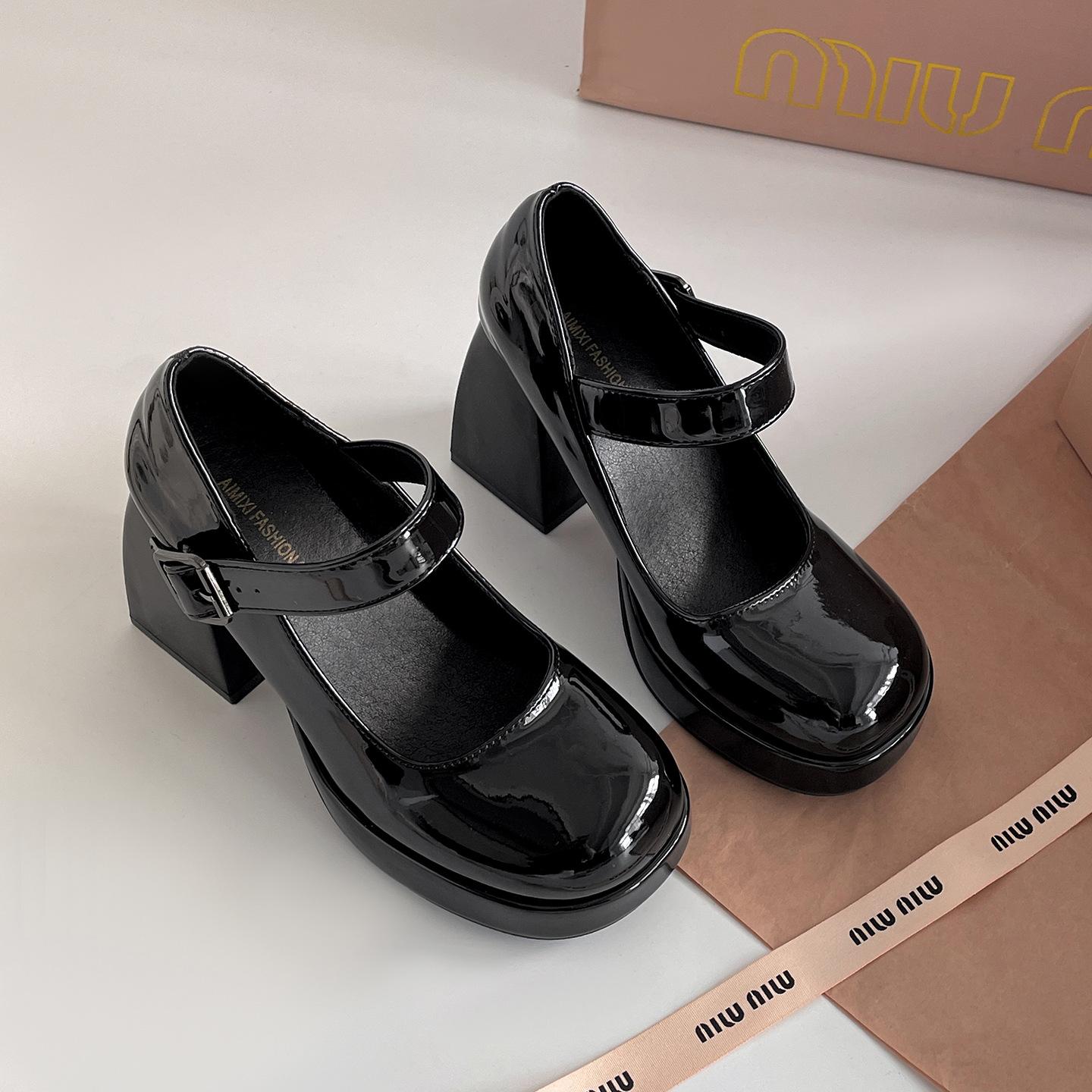 

White French with skirt thick heel high heels women s summer 2025 new versatile round head inner height increase Mary Jane single shoes 35 чёрный