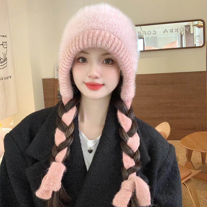 Lei Feng Hat Women's Autumn and Winter Korean Version Thickened Warm Ear Protection Knitted Woolen Hat Large Head Circumference Balaclava
