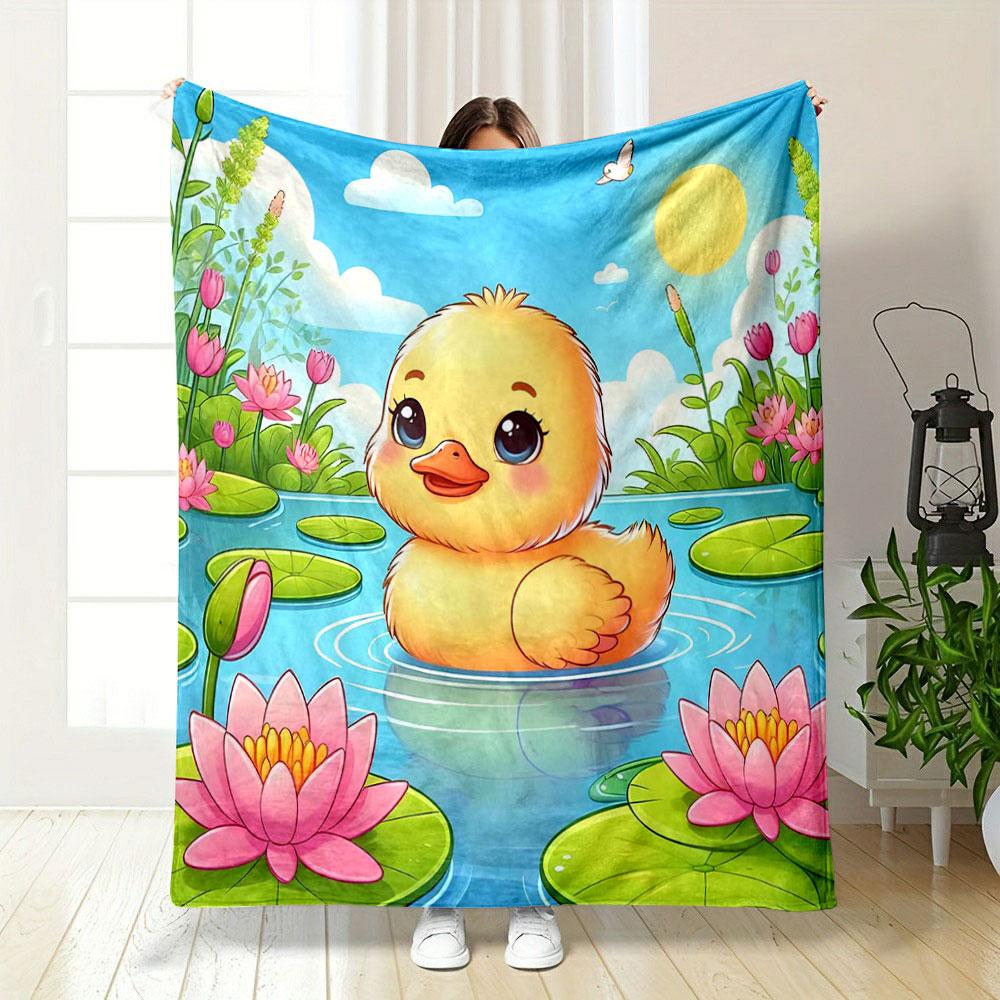 Cute Yellow Duckling in Lotus Pond print blanket soft and cozy perfect for the living room bed sofa or a nap,gift