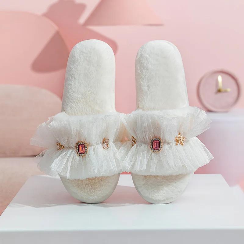 

Comemore Home Indoor Floor Cotton Slipper Fur Slides Female Flat Casual Shoes Female Elegant Sweet Autumn Winter Plush Slippers 40-41 білий
