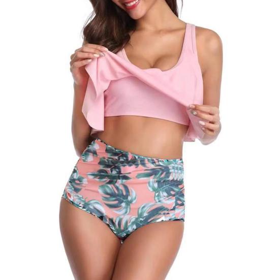 2 Stück/Set Badeanzug U-Ausschnitt Rückenfrei Fließender Saum Schwimm-Tops Blumendruck Hohe Taille