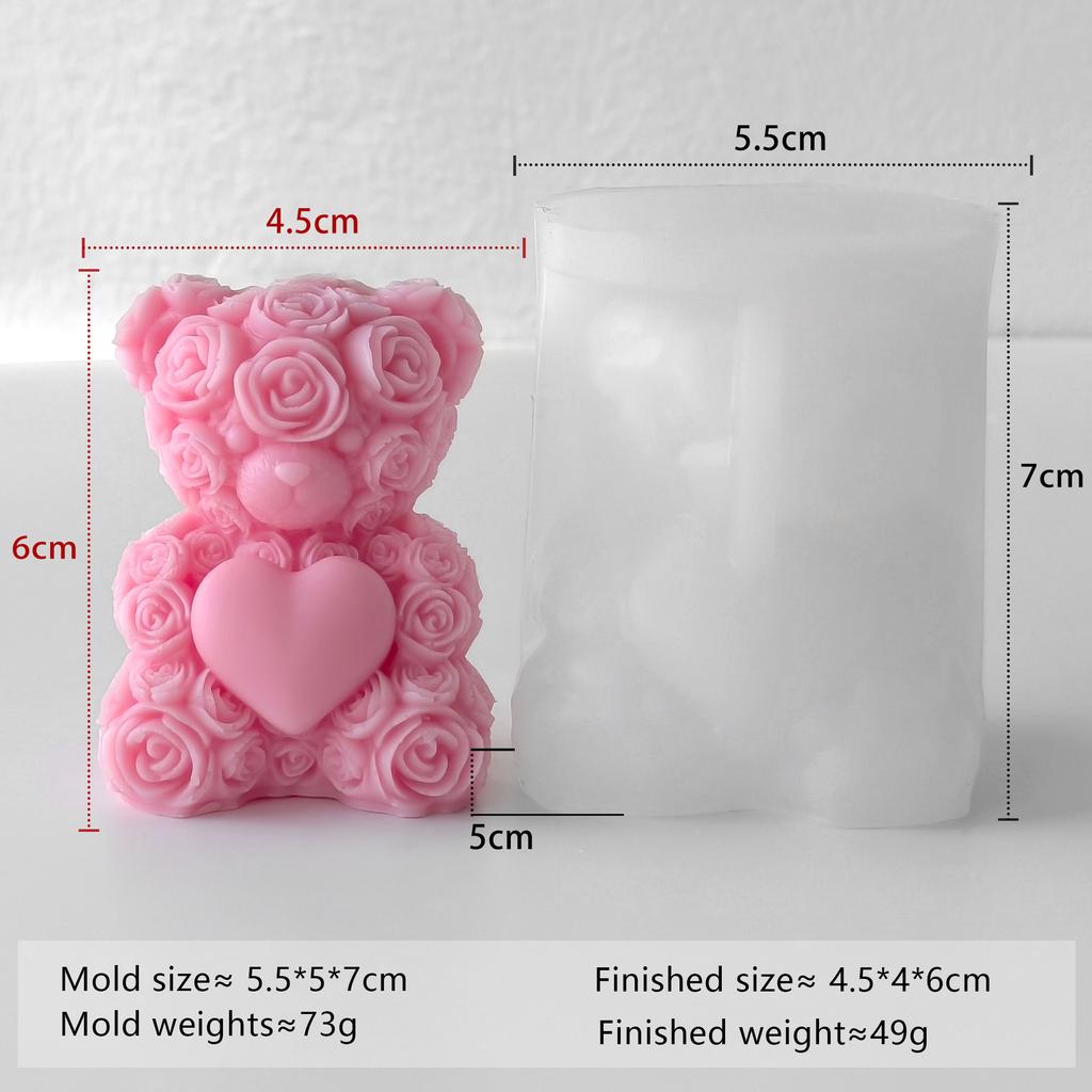 Rose Bear Silicone Mold Valentine Candle Wax Mold DIY Aromatherapy Plaster Diffuser Stone Craft Gift