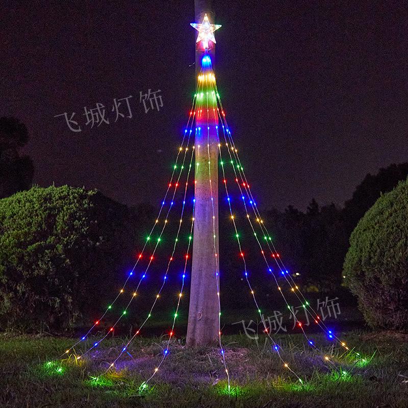 

Пятиконечные солнечные светодиодные гирлянды-водопады для наружного рождественского украшения Waterproof Battery Box + Remote Version