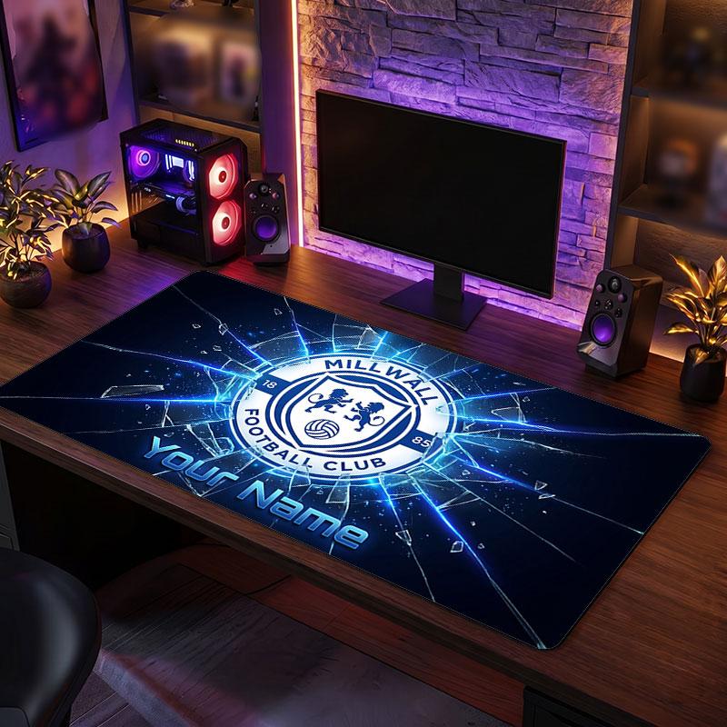 Millwall FC Custom Large Mouse Pad, Personalized Name Text Print, Football Logo Non‑Slip Desk Mat Gaming Gift
