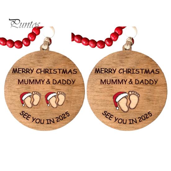 Weihnachtsschmuck „See You in 2025“ aus Holz, Baby-Fußabdruck-Dekoration, Weihnachtsbaum-Anhänger zum Aufhängen für neue Eltern