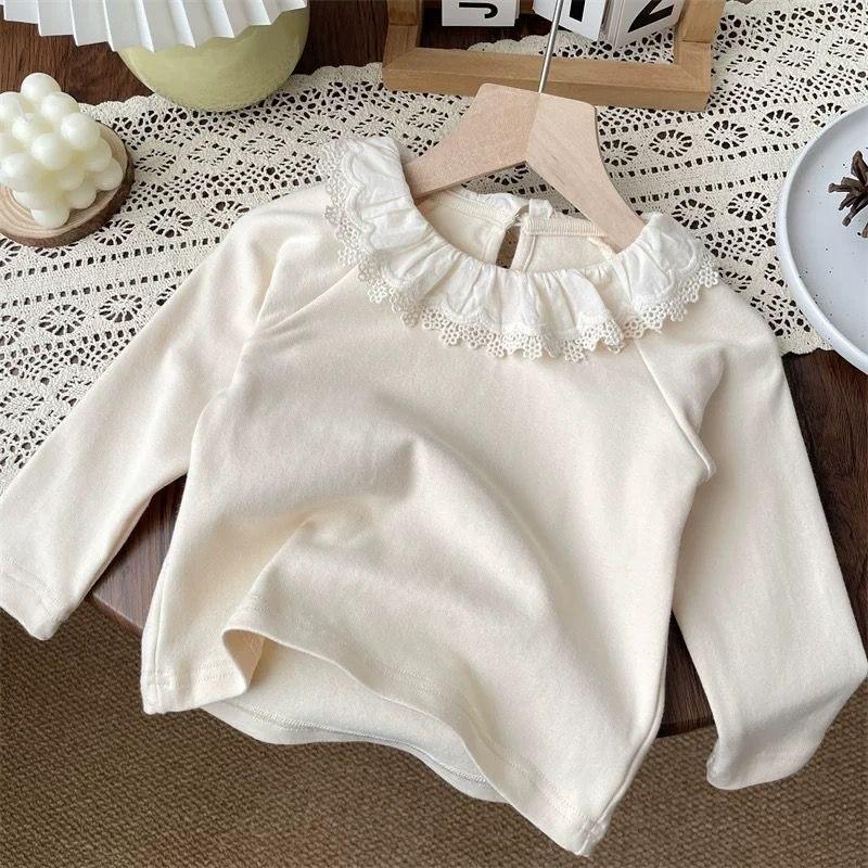 Korean Style Floral Ruffle Collar Long Sleeve Toddler Girls' T-Shirt