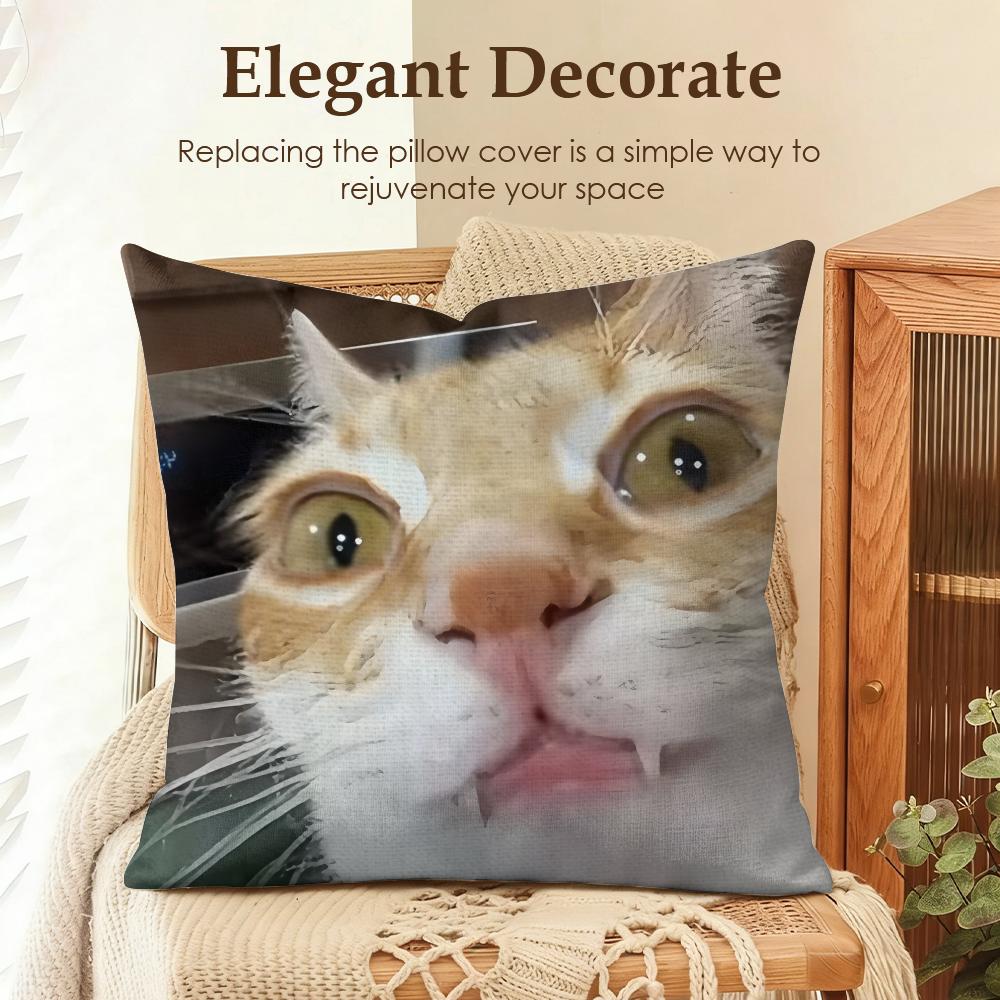 Speechless Cat Funny Cute Cushion Cover Natural Linen Organic Fabric DoubleSided Printing Sofa Home Decor Gift Pillow Case