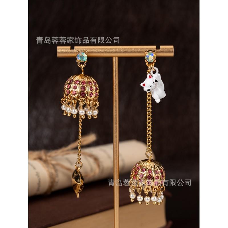 French Fairy Tale AB Style Wind Chime Tassel Earrings Personalized Cat Love Pendant Sweet Vintage High-end Feel